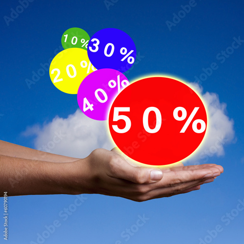 businessman pressing circle discounts rebates