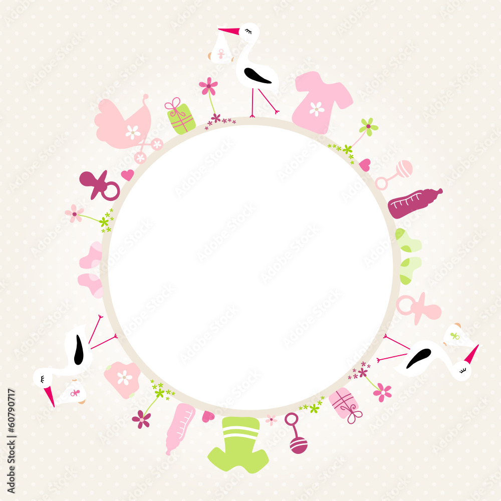 Stork Baby Symbols Girl Frame Beige Stork Baby Symbols Girl Frame Beige