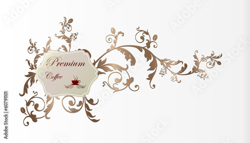 Coffee label and floral frame