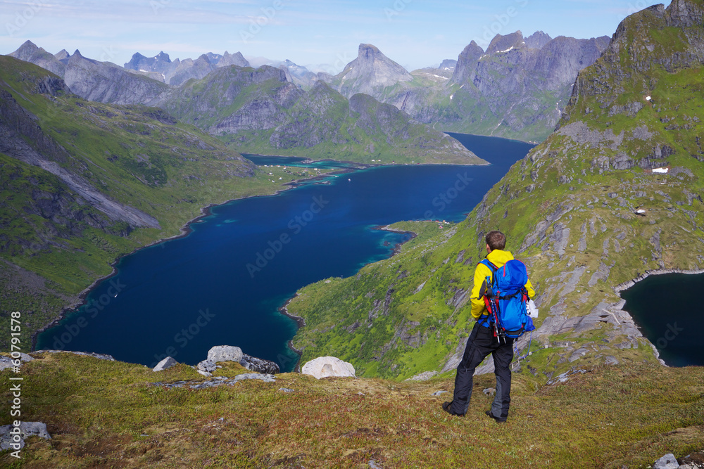 Hiking by fjord in Norway