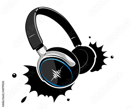 Headphones on a white background with blots