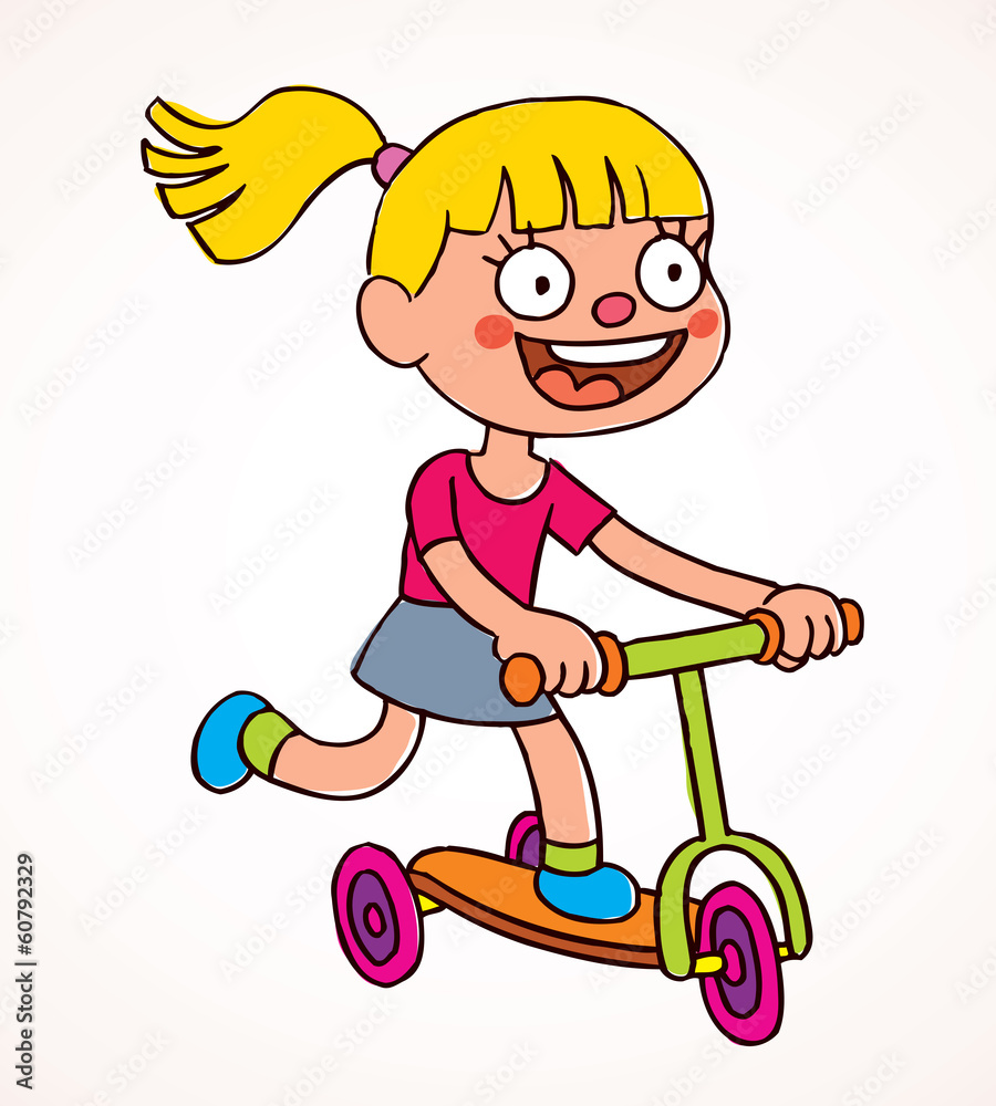 little girl riding scooter