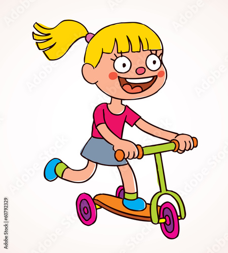 little girl riding scooter