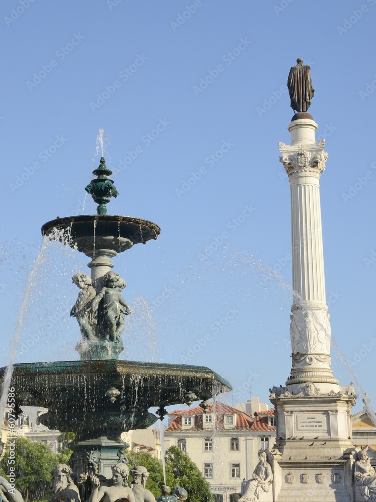 Fountain in Rossio Square, Lisbon, Portugal
