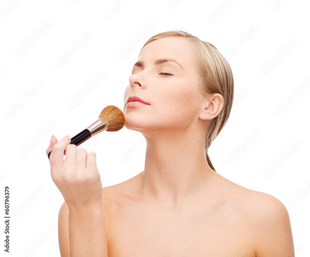beautiful woman with makeup brush beautiful woman with makeup brush
