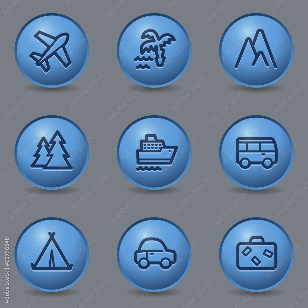 Travel web icons, circle blue buttons Travel web icons, circle blue buttons