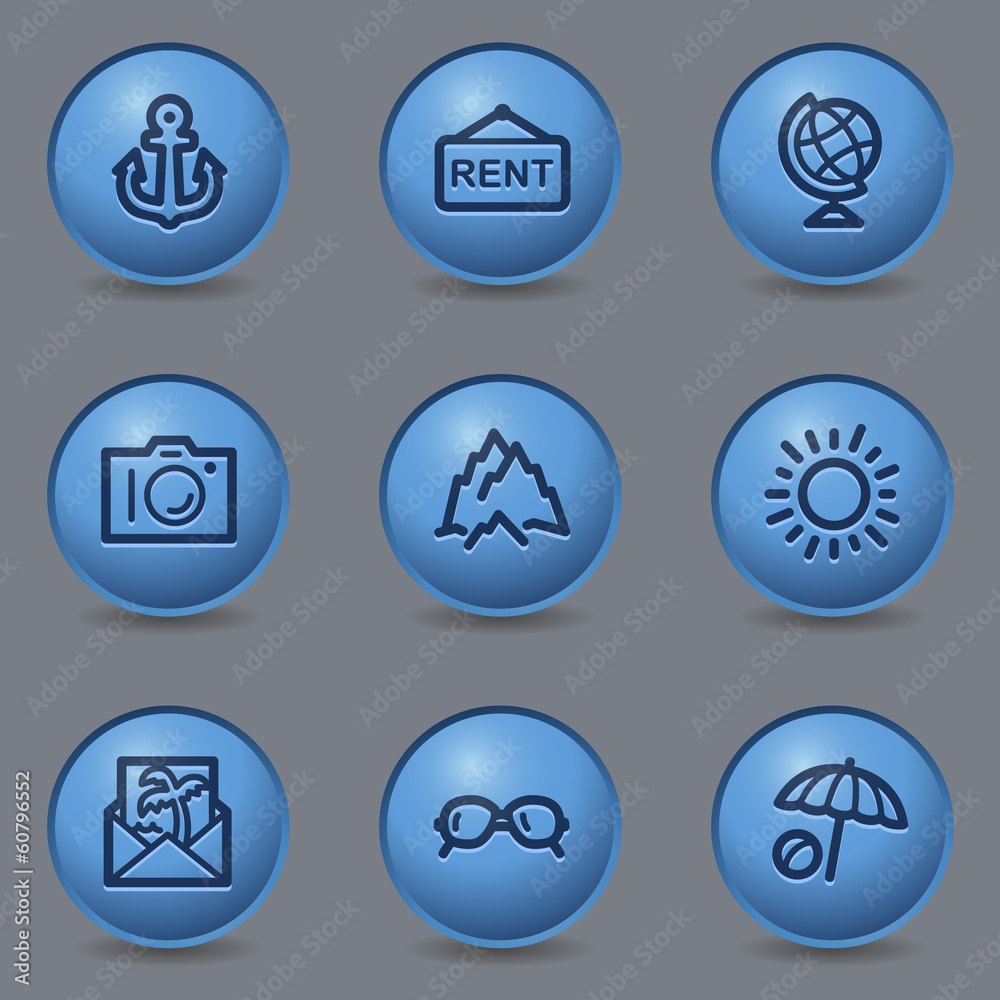 Travel web icons, circle blue buttons Travel web icons, circle blue buttons