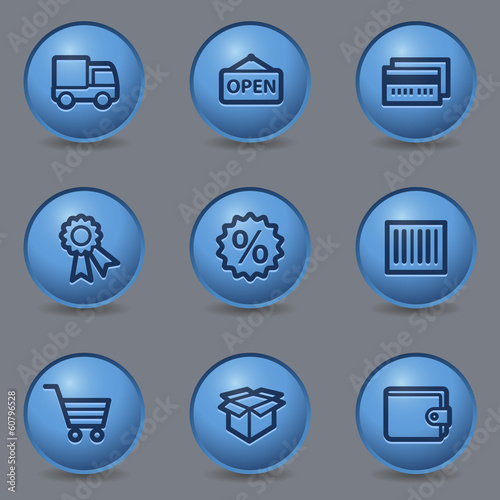Shopping web icons, circle blue buttons
