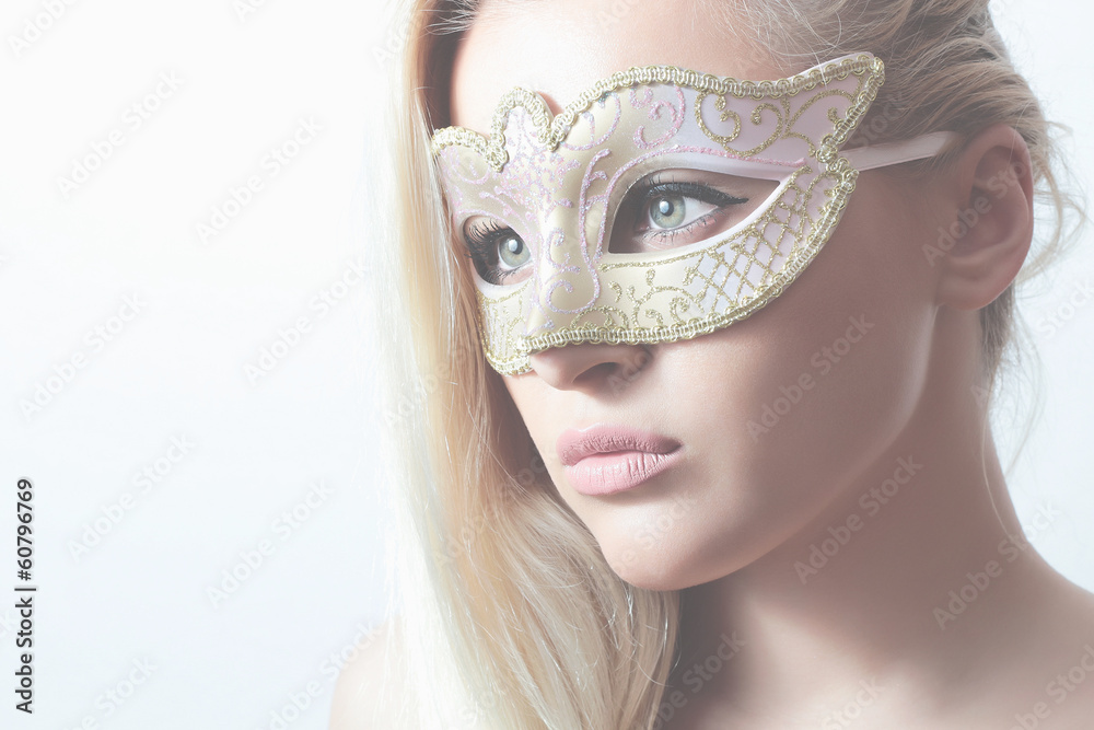 Beautiful Blond Woman in Mask.Masquerade.Sexy Girl.Lovely