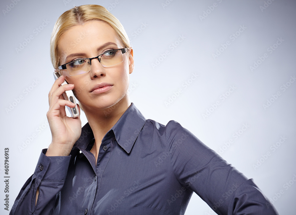 successful businesswoman with cell phone, isolated on white bac successful businesswoman with cell phone, isolated on white bac