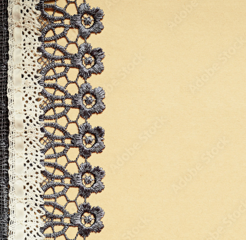 Gray and white lace on beig...
