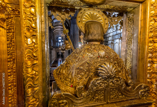 Statue of Santiago from the back in the Santiago Cathedral