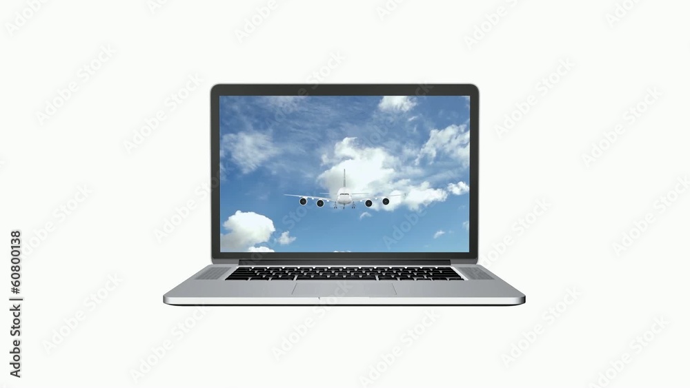 Airplane takes off from the laptop monitor Airplane takes off from the laptop monitor