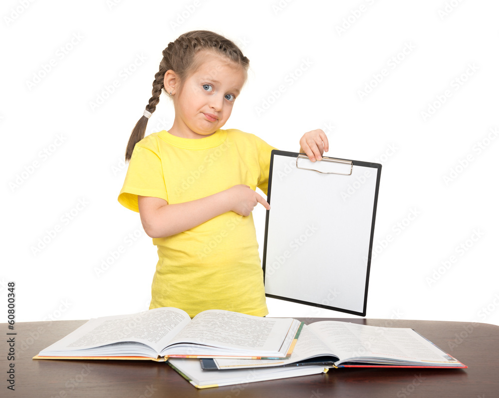 girl with clipboard and books girl with clipboard and books