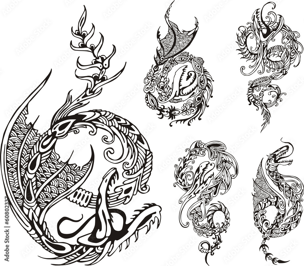 Fototapeta Stylized dragon tattos