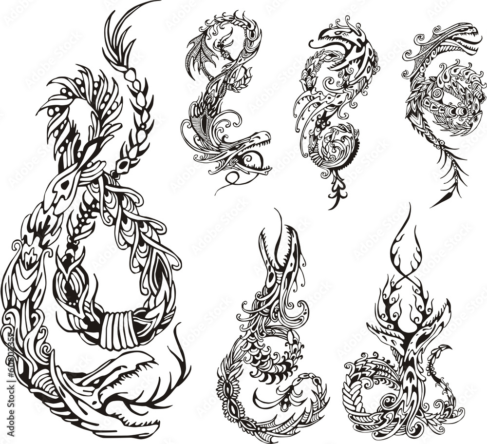 Obraz premium Stylized dragon tattos