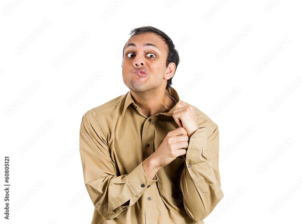 Portrait Nervous crazy looking man on white background Portrait Nervous crazy looking man on white background