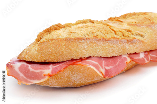 spanish bocadillo de lomo embuchado, a sandwich with cold meats photo