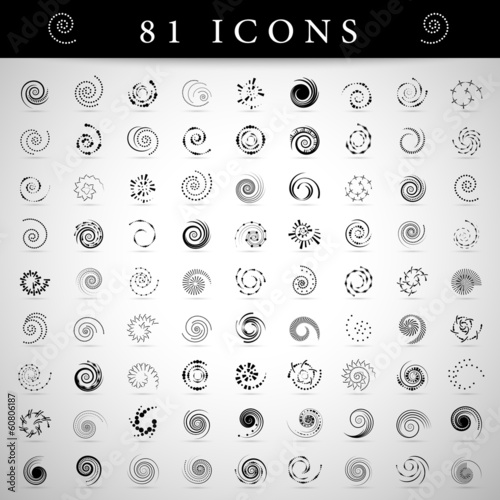 Spiral Icons Set - Isolated On Gray Background