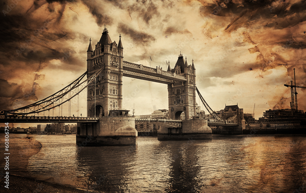 Vintage Retro Picture of Tower Bridge in London, UK - obrazy, fototapety, plakaty 