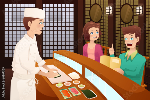 Customers ordering sushi
