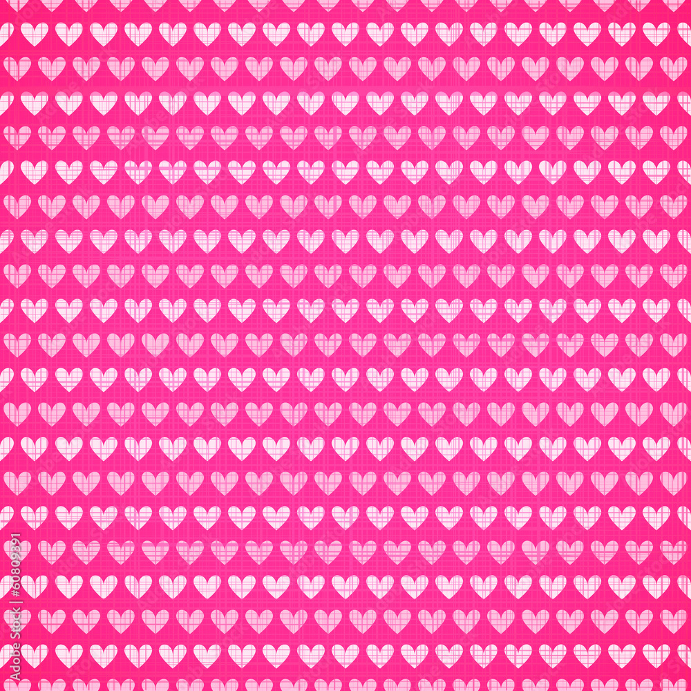 Pink fabric texture with heart seamless pattern.