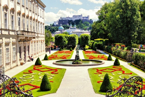 View through beautiful gardens to castle, Salzburg, Austria #60811731