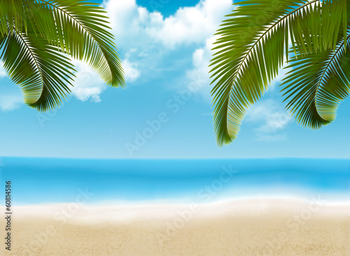 Palm leaves on beach. Vector illustration.