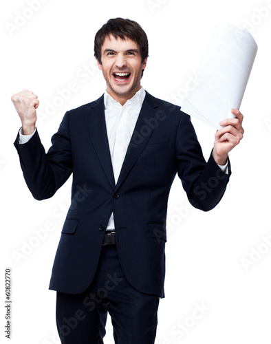 Happy businessman with document