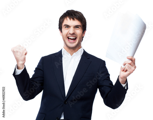 Happy businessman with document