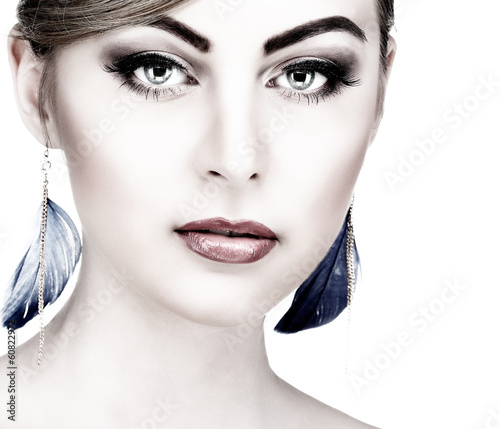 portrait whiteheaded young woman with beautiful blue eyes 