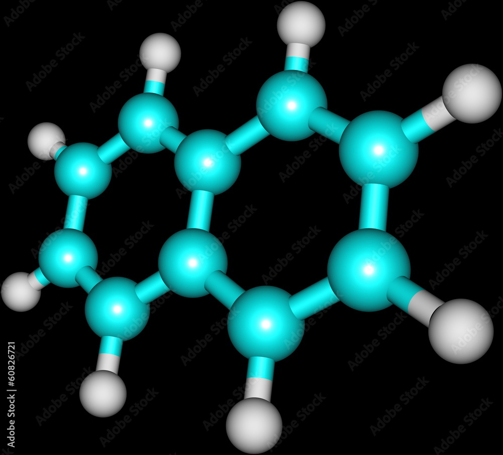 Naphtalene molecular structure on black background Naphtalene molecular structure on black background