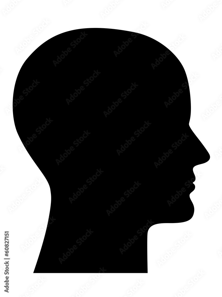 Menschlicher, haarloser Kopf seitlich im Profil – schwarz