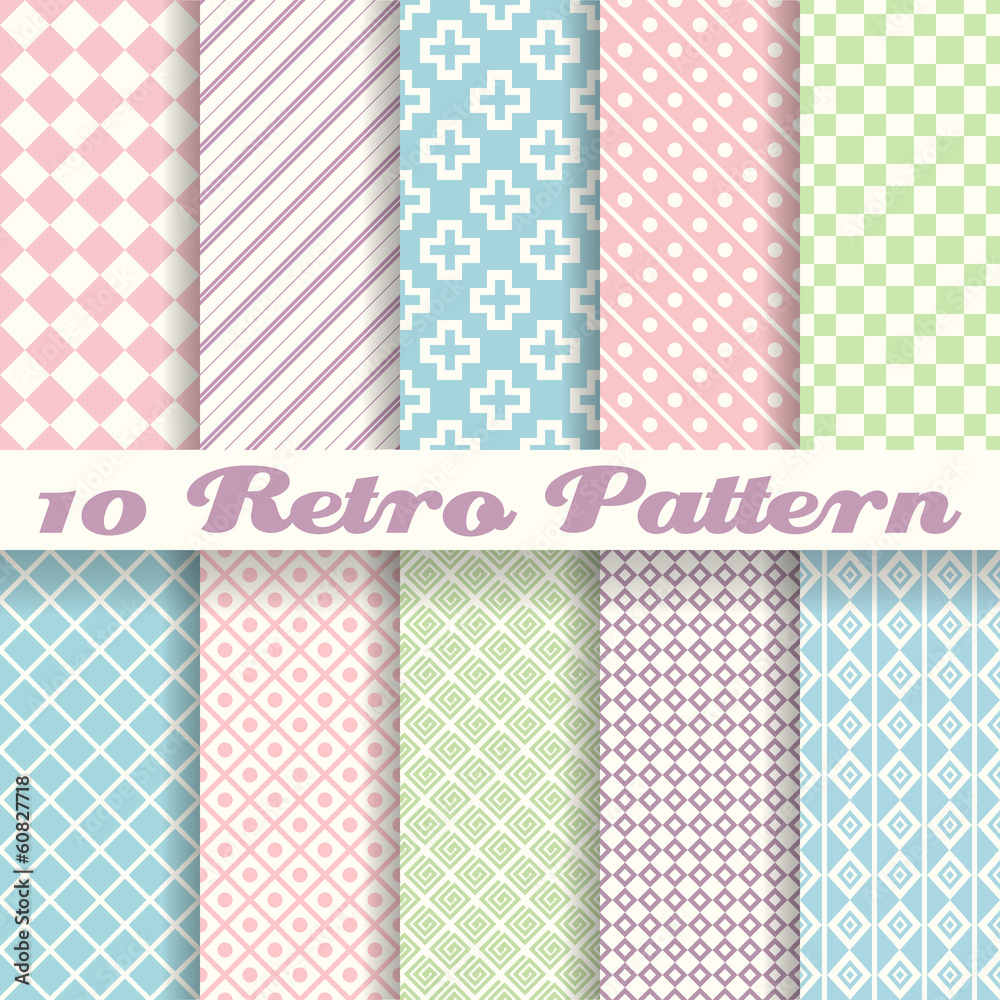 Pastel retro different vector seamless patterns (tiling)
