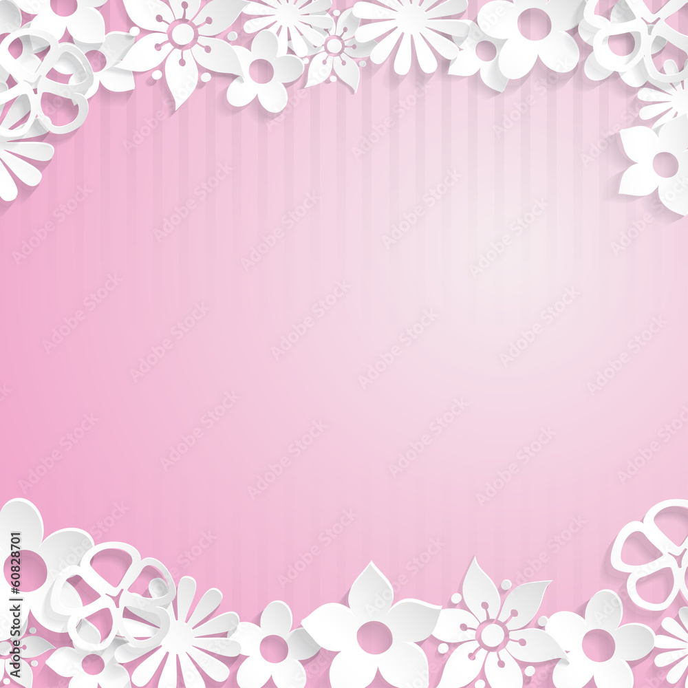 Background with paper flowers, white on pink