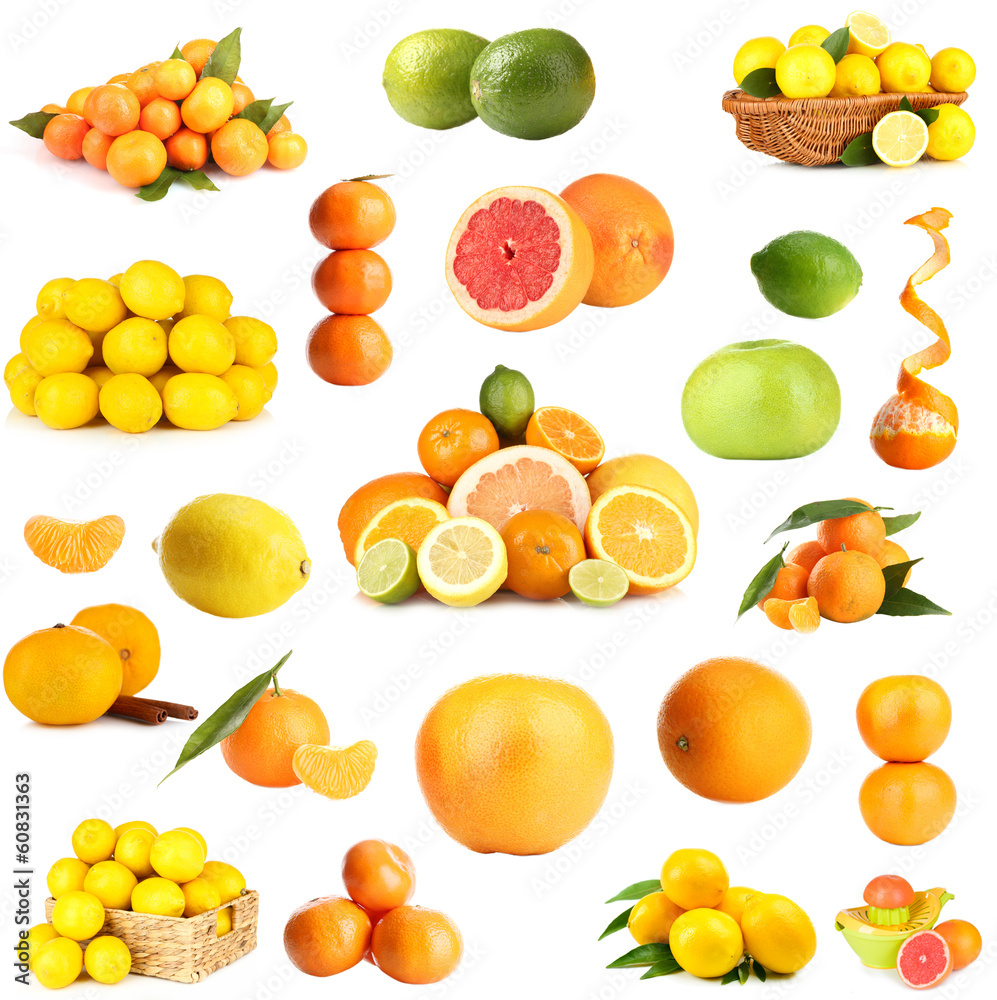 Collage of fruits isolated on white