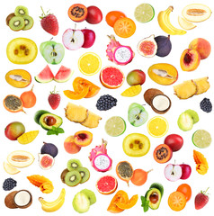 Collage of fresh fruits isolated on white