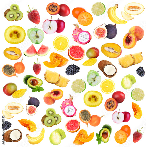 Fototapeta Naklejka Na Ścianę i Meble -  Collage of fresh fruits isolated on white