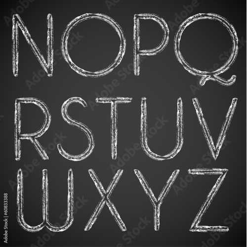 Chalk drawn alphabet characters collection