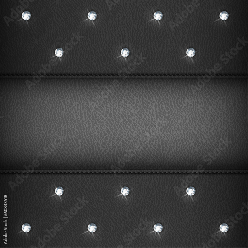 Luxury black leather background with diamonds