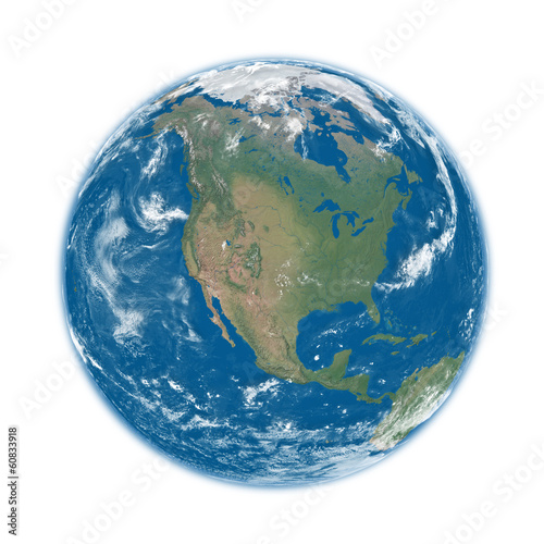 North America on blue Earth