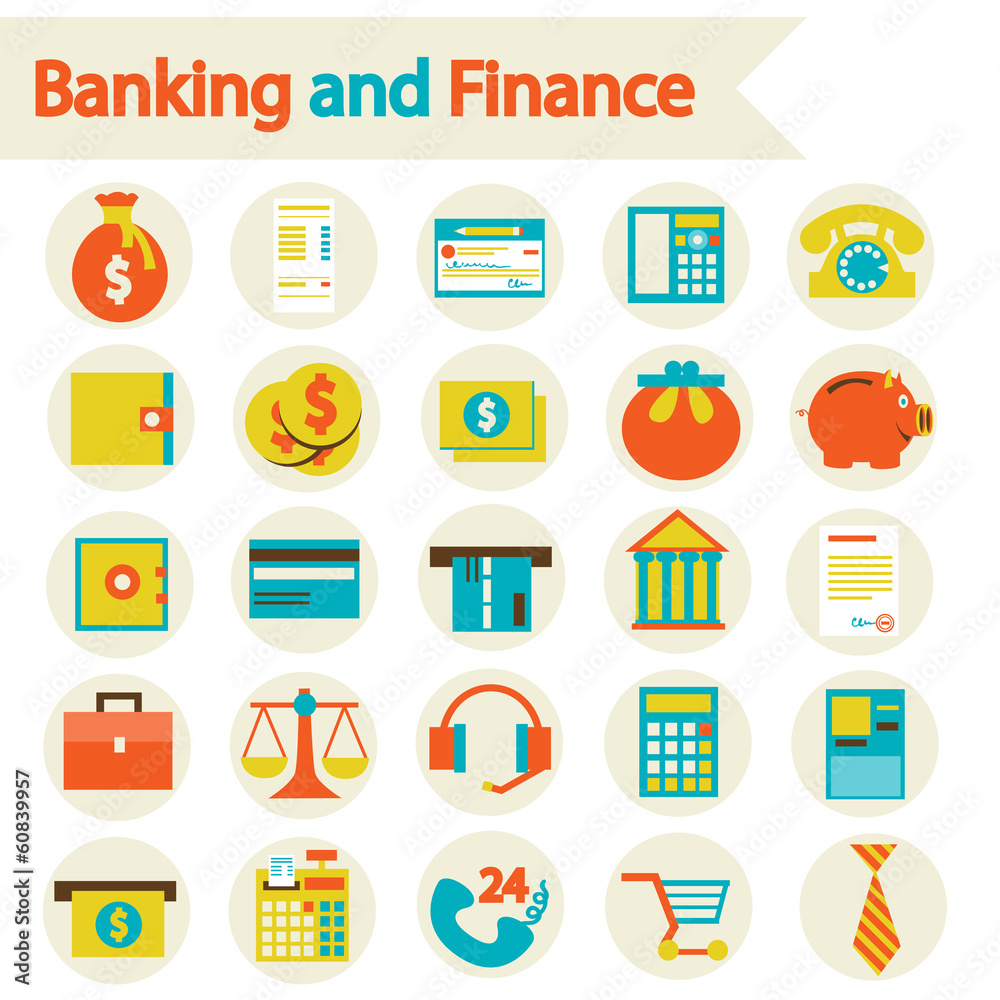 Flat vector illustration eps 10. Banking and Finance set icons.