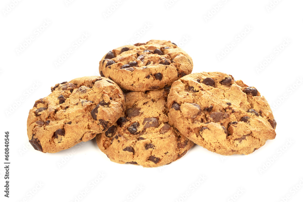 Chocolate chip cookies on white background Chocolate chip cookies on white background