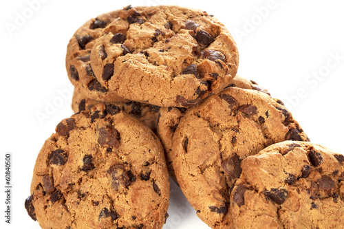 Tableau sur toile Chocolate chip cookies on white background