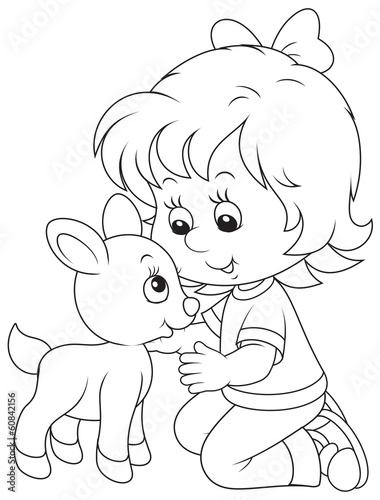 Girl with a white goatling