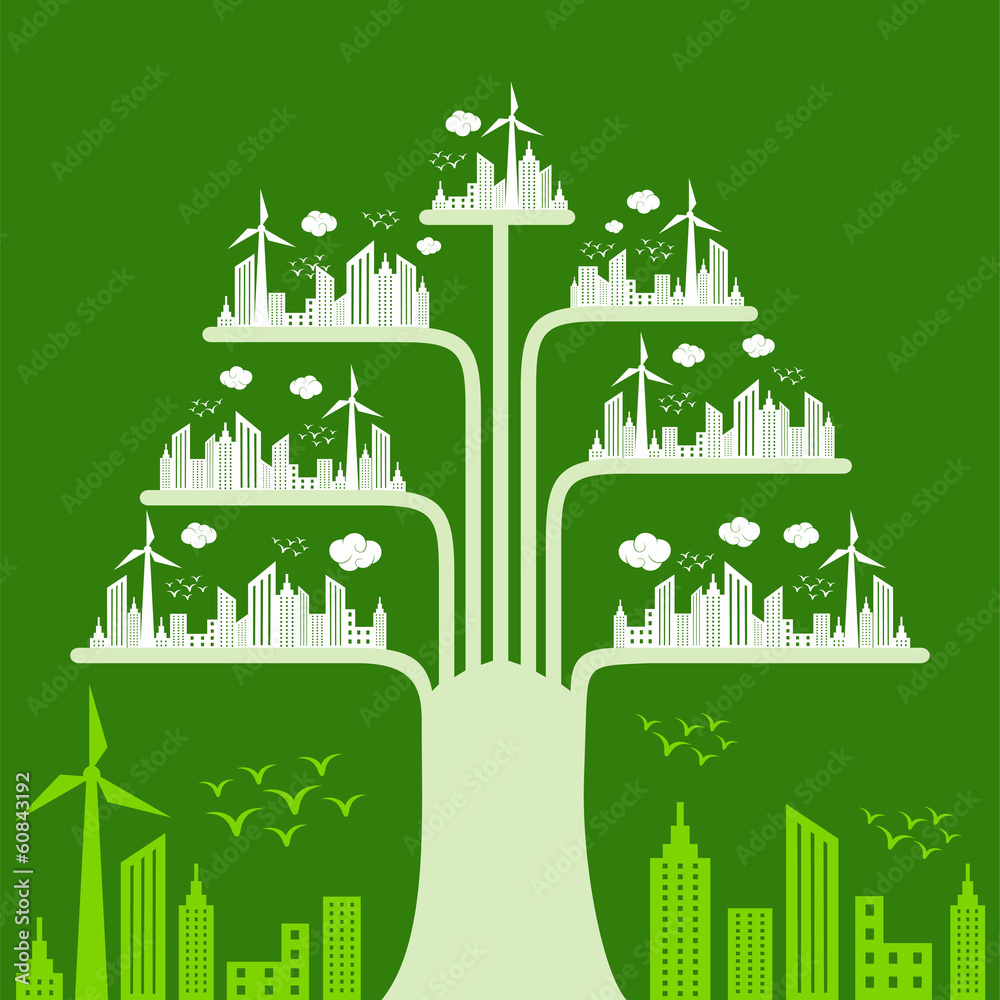 Eco cityscape make a tree stock vector