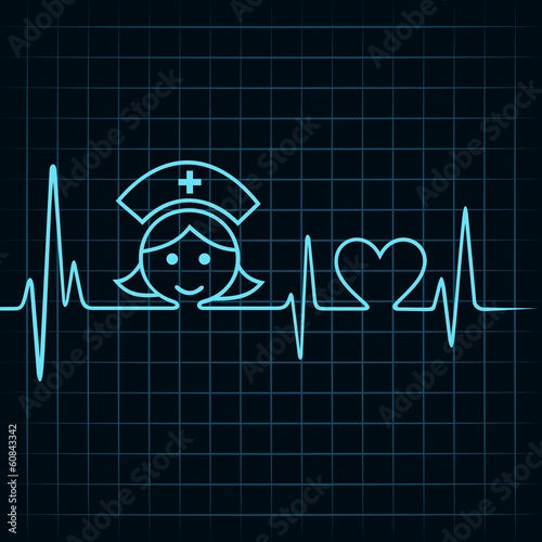 Heartbeat make nurse face and heart symbol stock vector