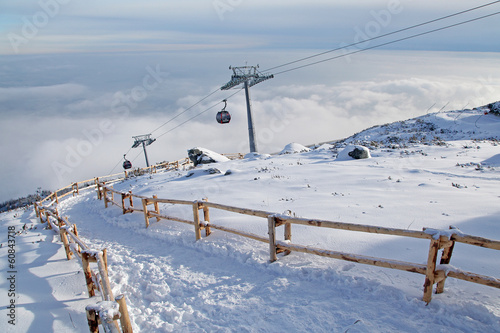 Modern cableway in ski resort Tatranska Lomnica, Slovakia