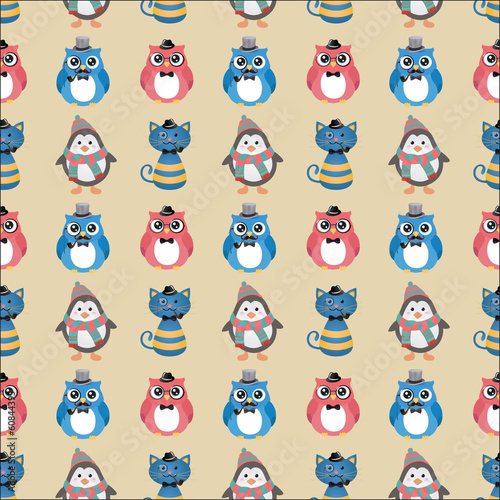 Cute fashion Hipster Animals Pets vector  Seamless Background