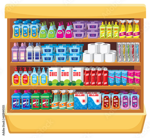 Shelfs with household chemicals